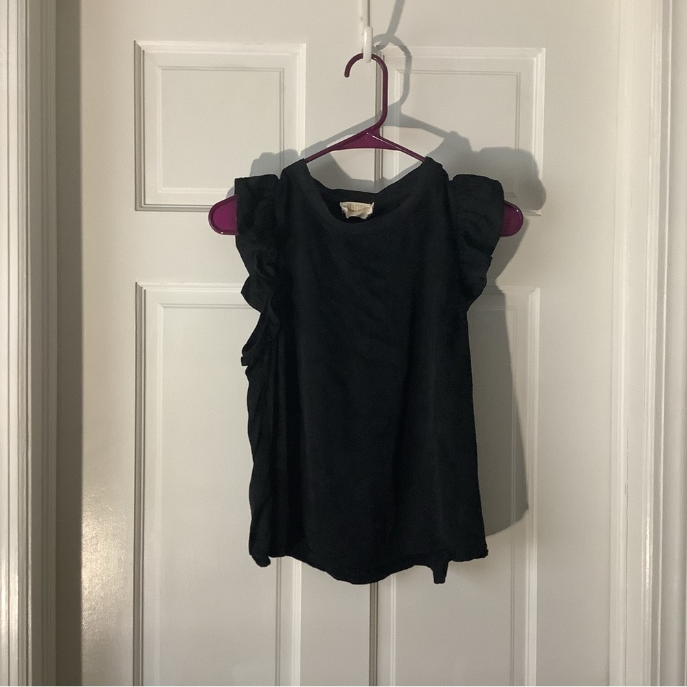 Euc NATION LTD Paulette sateen black tank with ruffle sleeves